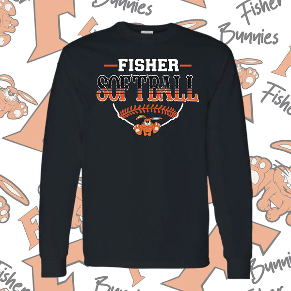 Fisher Bunnies Softball Base Design Cotton Long Sleeve Tee
