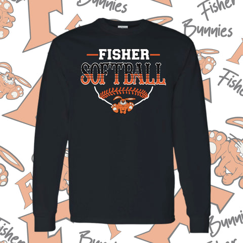 Fisher Bunnies Softball Base Design Cotton Long Sleeve Tee
