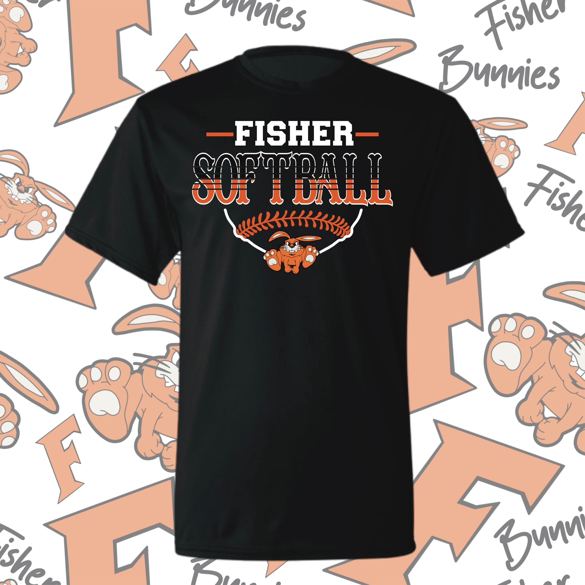 Fisher Bunnies Softball Base Design Moisture-Wicking Short Sleeve Tee