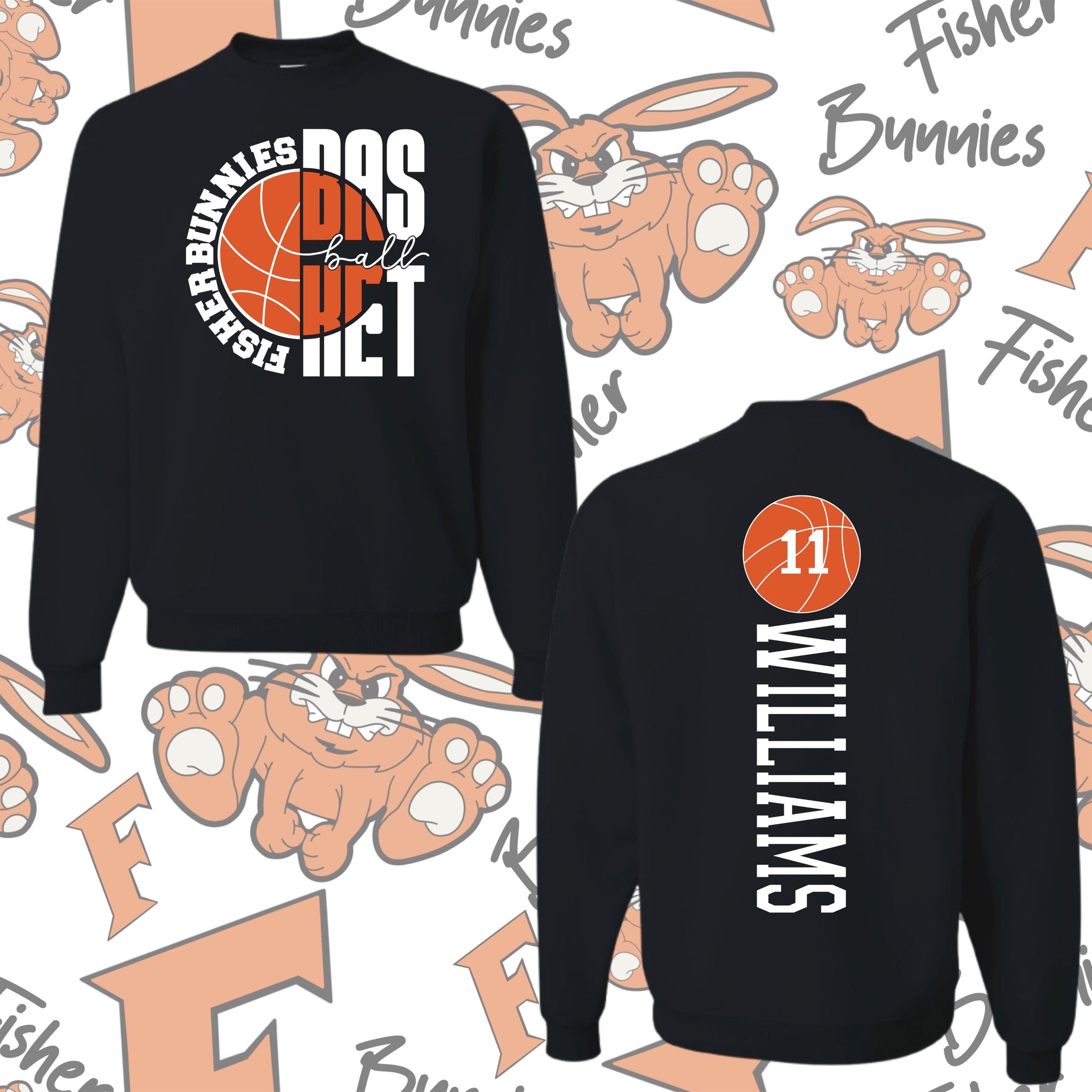 Fisher Bunnies Basketball Double Sided Crewneck Sweatshirt