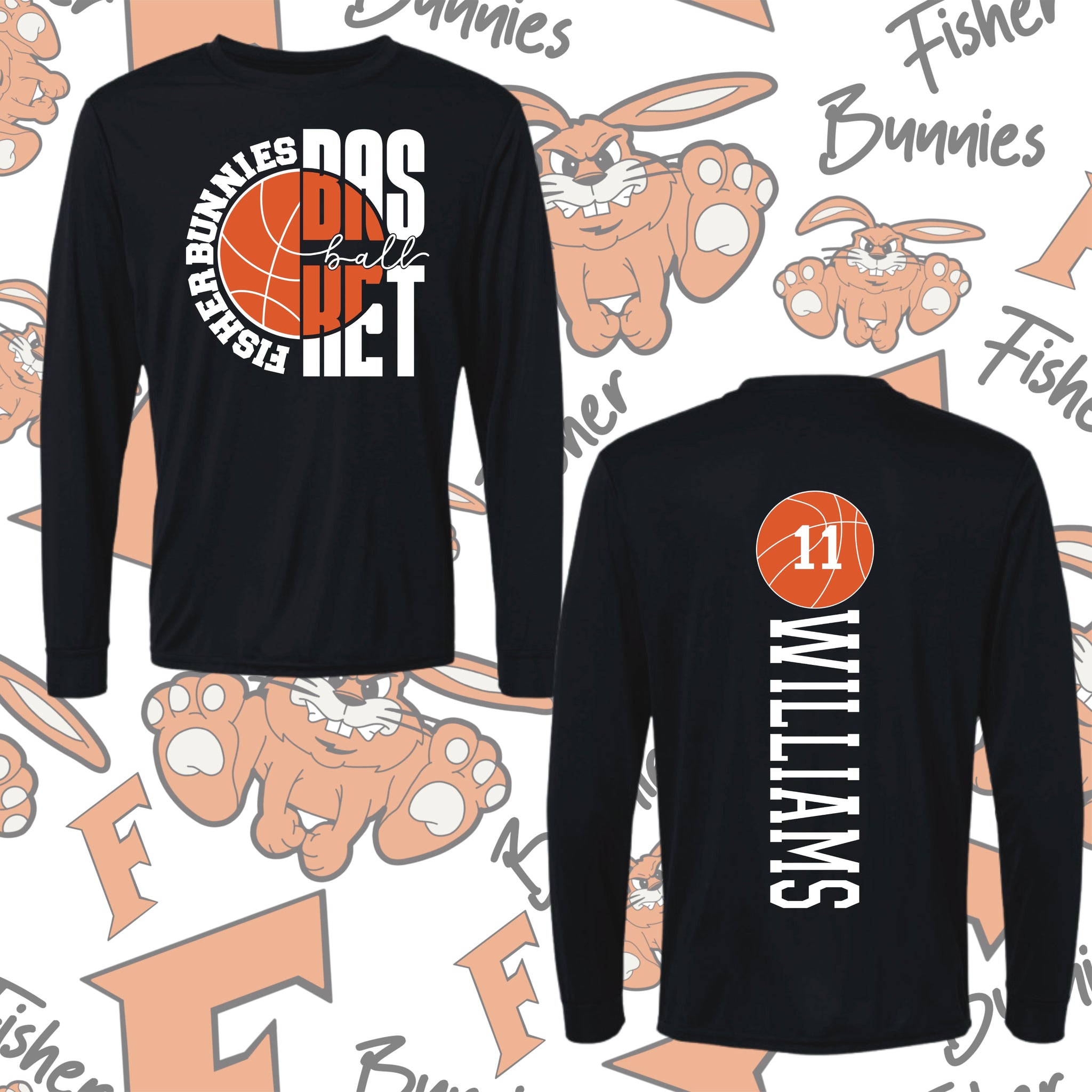 Fisher Bunnies Basketball Double Sided Moisture-Wicking Long Sleeve Tee