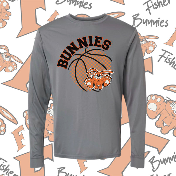 Fisher Bunnies Basketball Ball Design Moisture-Wicking Long Sleeve Tee