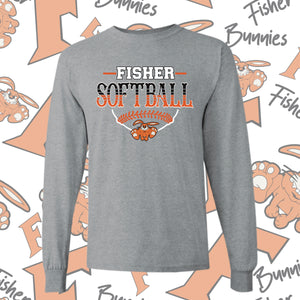 Fisher Bunnies Softball Base Design Cotton Long Sleeve Tee
