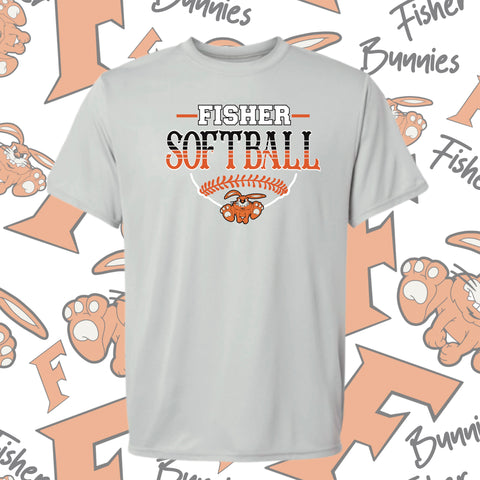 Fisher Bunnies Softball Base Design Moisture-Wicking Short Sleeve Tee