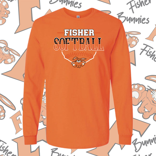 Fisher Bunnies Softball Base Design Cotton Long Sleeve Tee