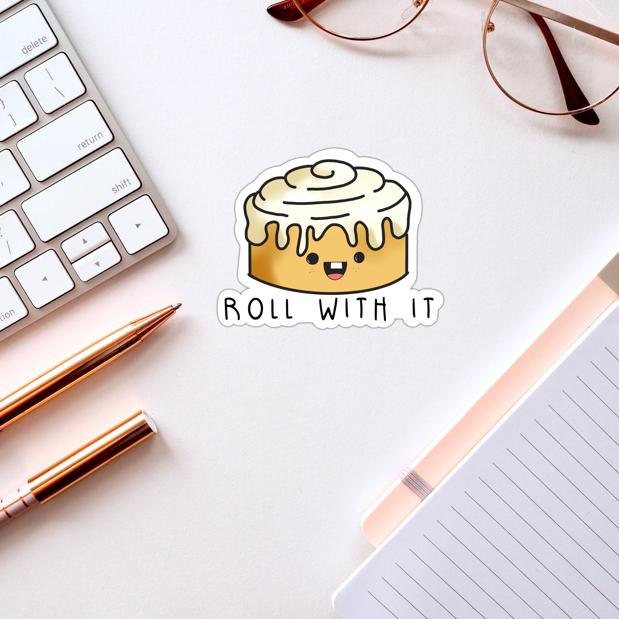 Roll With It Cinnamon Roll Funny Food Pun Vinyl Sticker