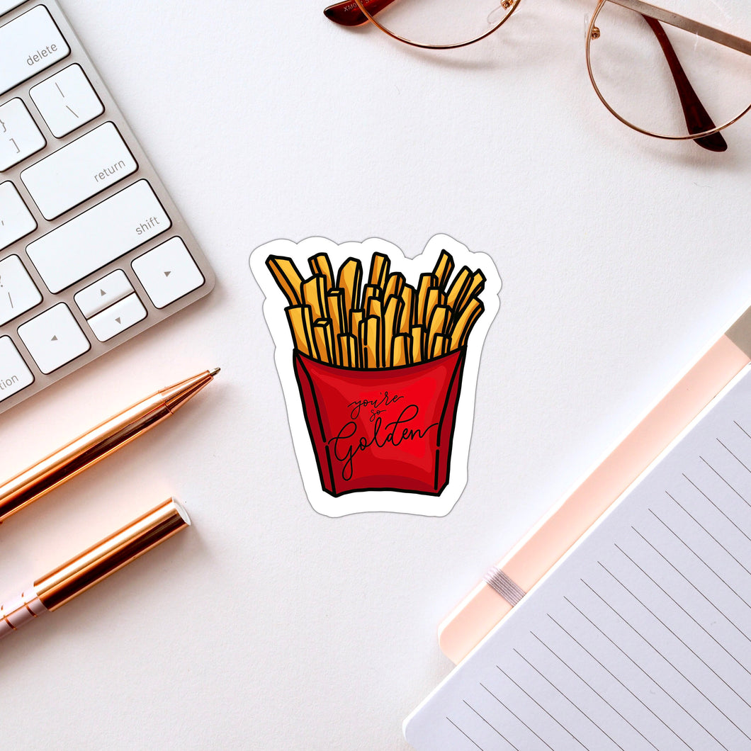 You’re So Golden Golden French Fries Small Fry Funny Food Pun Vinyl Sticker