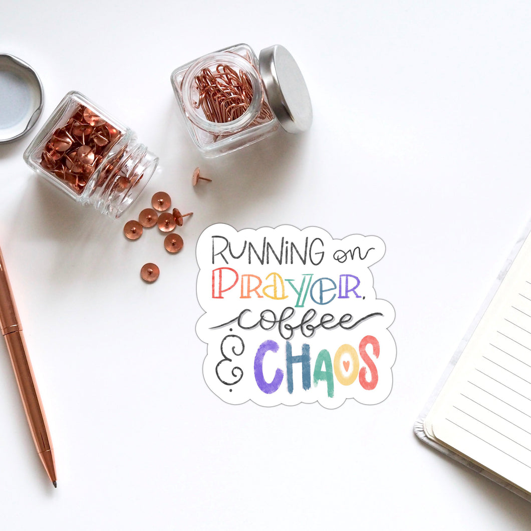 Running On Prayer Coffee Chaos Funny Food Drink Life Vinyl Sticker
